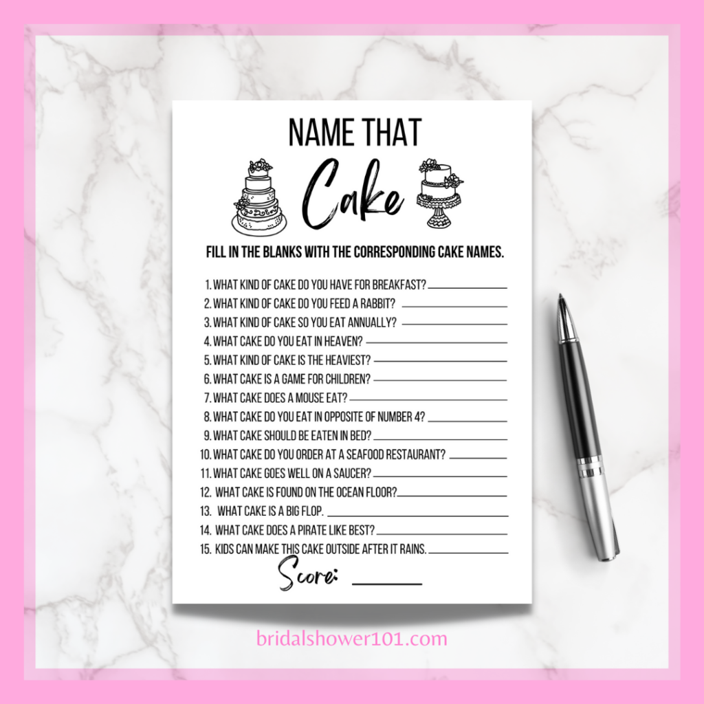 Name That Cake Bridal Shower Game Printable - Shop Bridal Shower 101