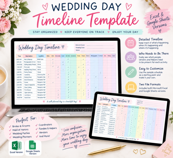 Pastel Wedding Timeline Planner Mockup Pastel Wedding Timeline Planner Mockup